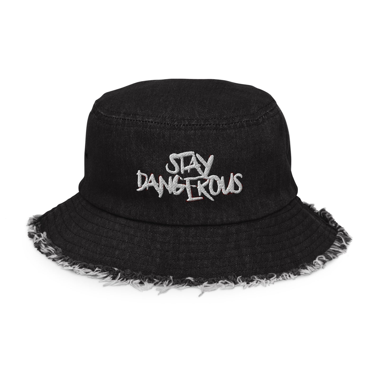 Stay Dangerous Distressed Denim Bucket Hat