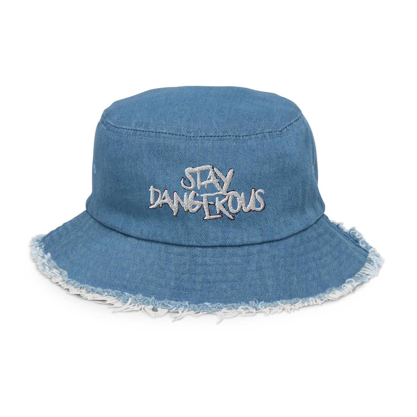 Stay Dangerous Distressed Denim Bucket Hat
